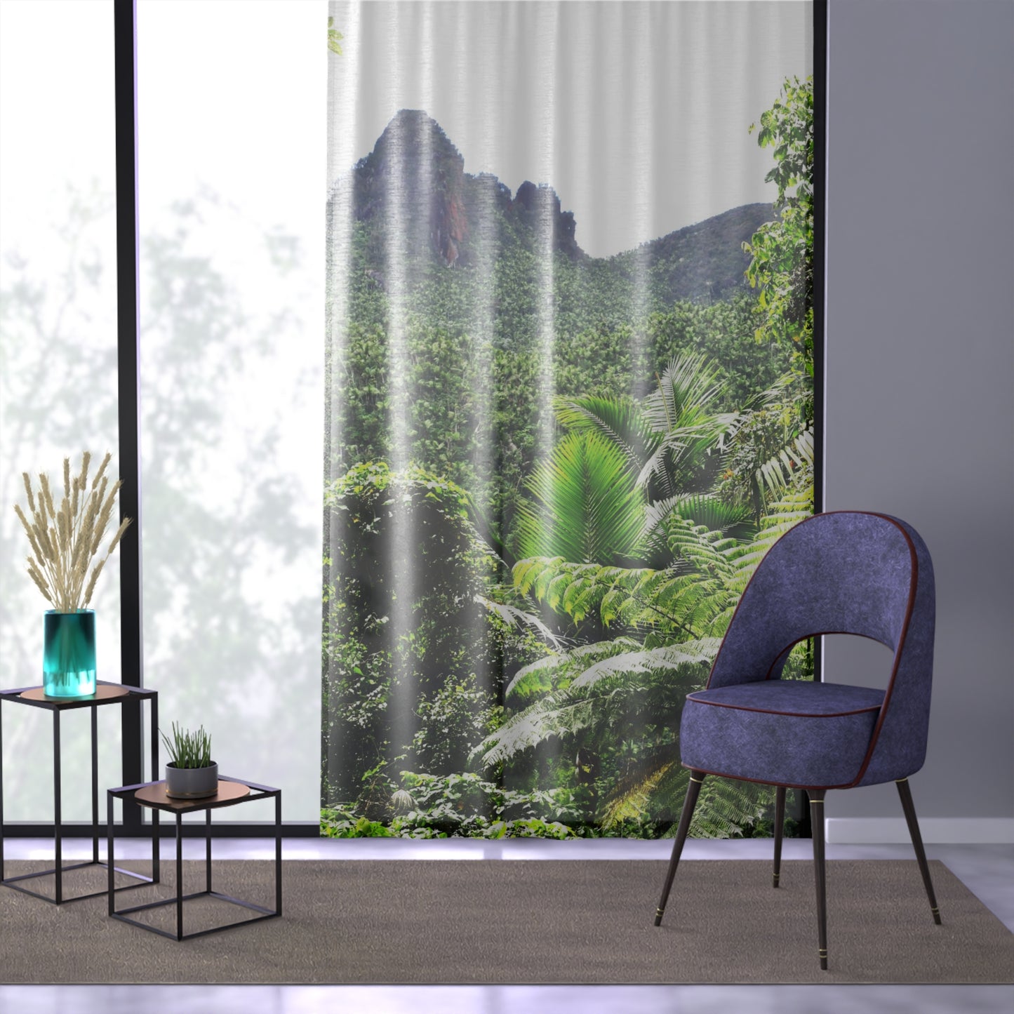 Tropical Jungle Window Curtain - Lush Rainforest Print Sheer Drapery - View in El Yunque rainforest - Puerto Rico - Nikon