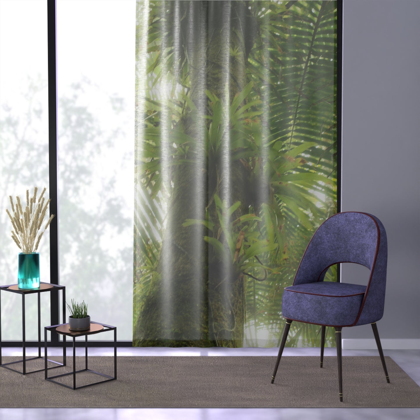 Tropical Jungle - Huge Tree with Bromeliads near River - Magic Section - Window Curtain - Lush Rainforest Print Sheer Drapery - View in El Yunque rainforest - Puerto Rico - Nikon