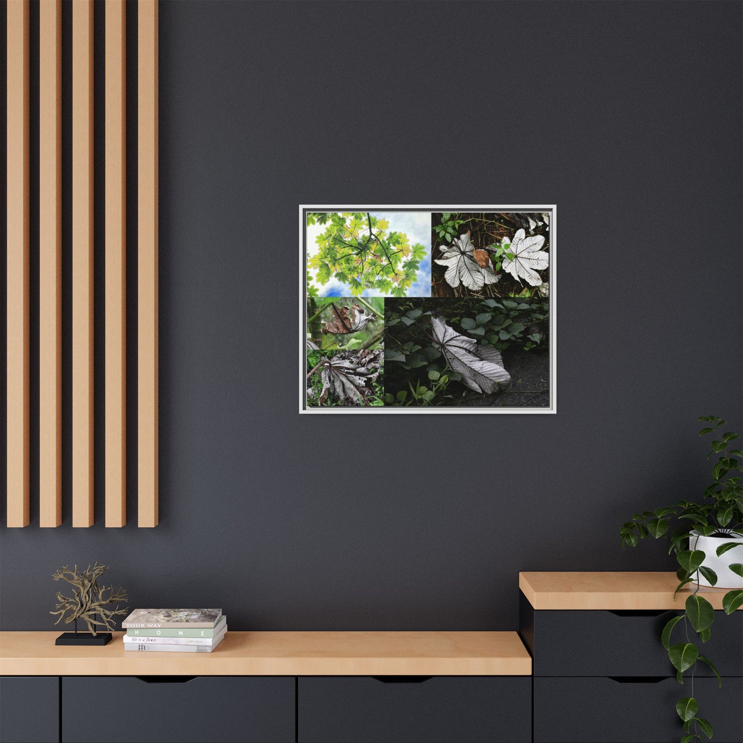 Tropical Vista Matte Canvas Framed Wall Art - Forest explorations - Deep in El Yunque rainforest PR - Mosaic#2 of the Unique Yagrumo Tree Leafs