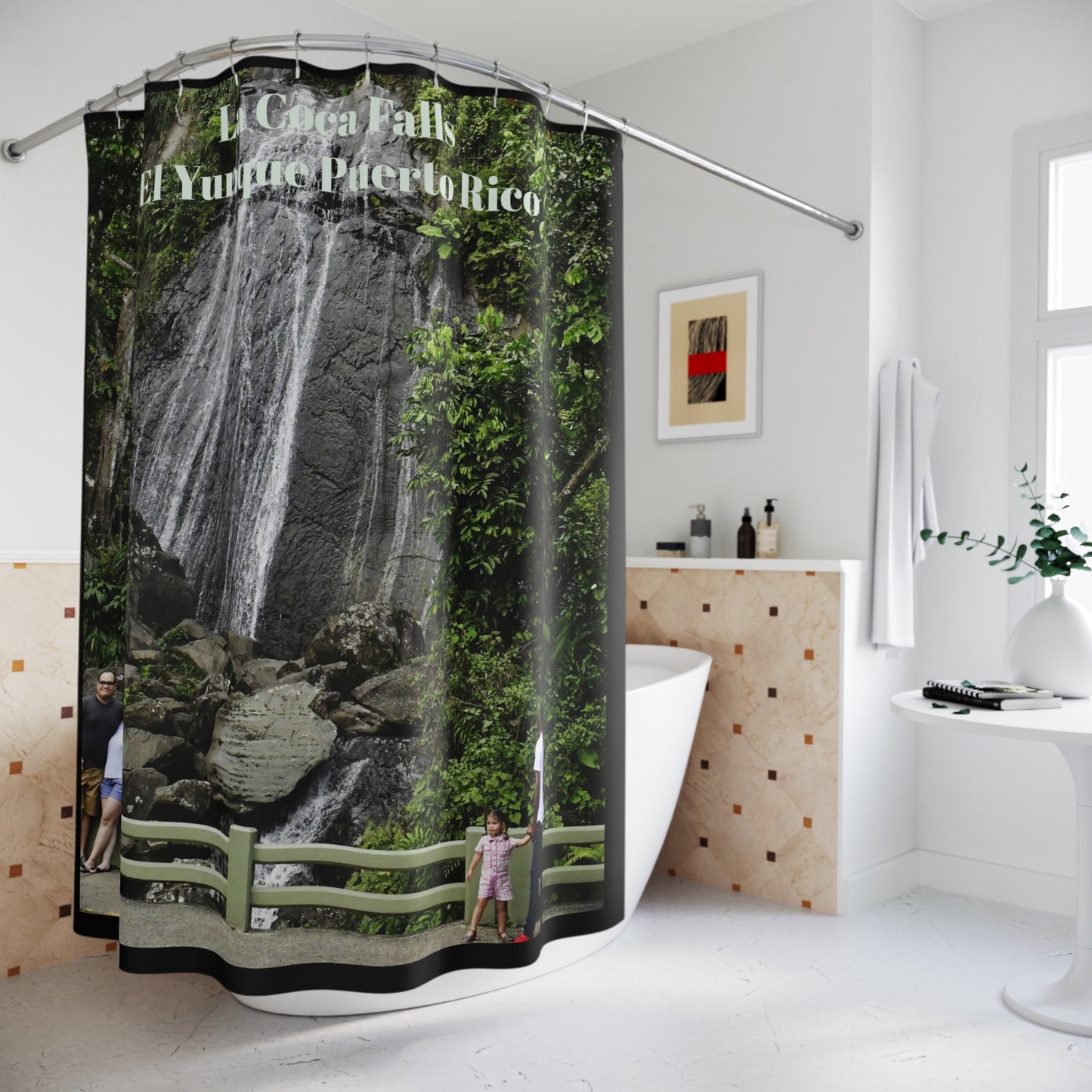 La Coca Falls - El Yunque - PUERTO RICO - Tropical Palm Beach Shower Curtain — Coastal Bathroom Decor - Nikon image