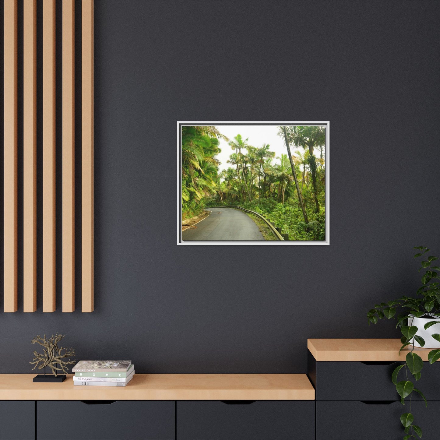 Tropical Vista Matte Canvas Framed Wall Art — Lush Mountain road the PR 191 High forest - El Yunque rainforest PR