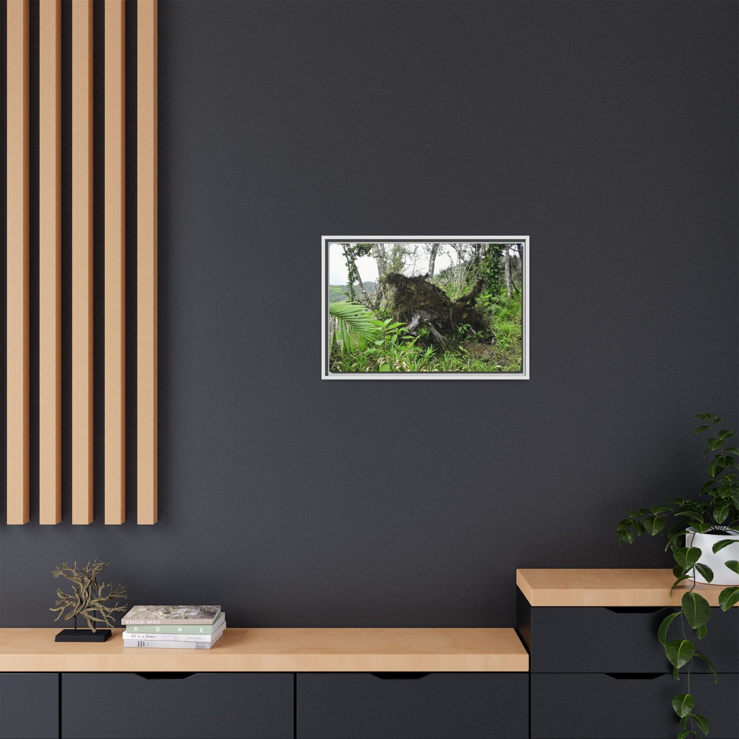 Framed Matte Canvas Wall Art — Tropical Rainforest Roots Photography - Not a nice image - but its an uprooted tree from 2017 Hurricane Maria > 200 MPH winds- that can survive hurricanes