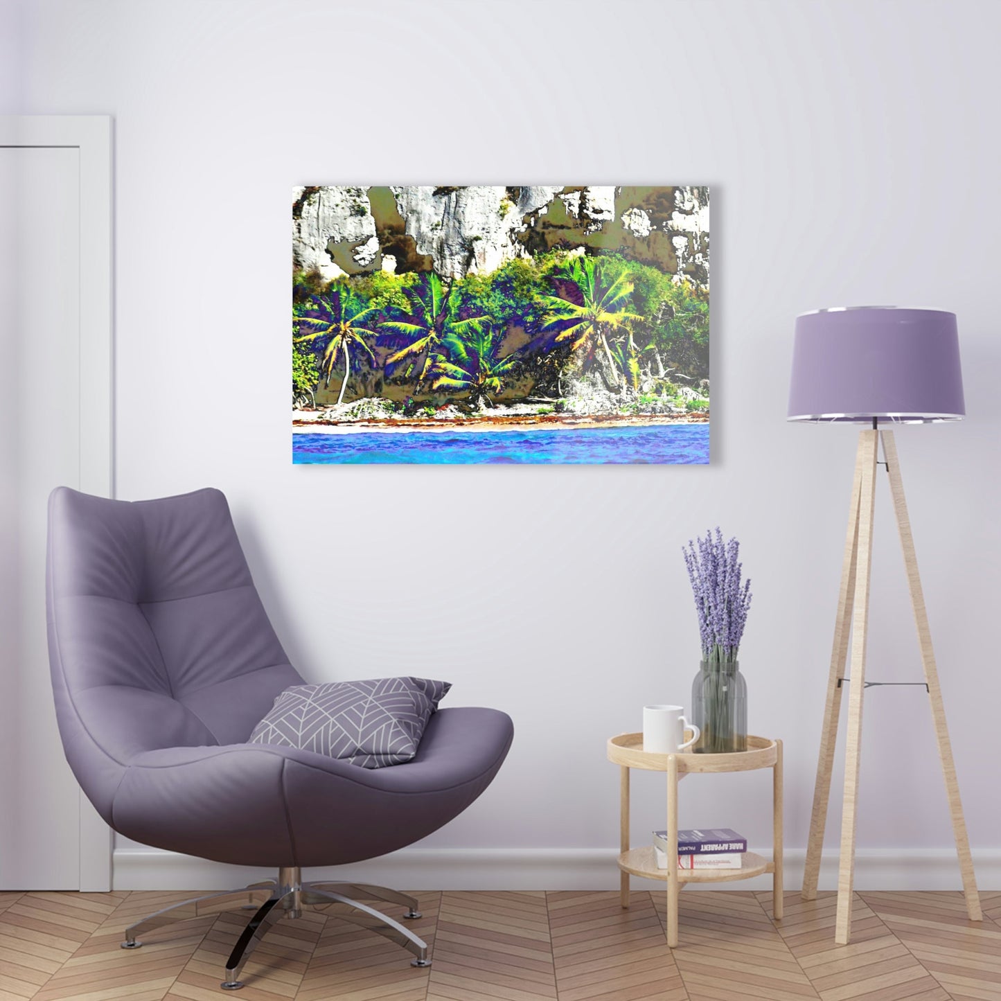 Acrylic Prints - US Made - Ideal for a Stunning Home/Office Decor Ideas - Remote Mona island - Coconut forest & caves from Boat - CCMM* - Green Forest Home
