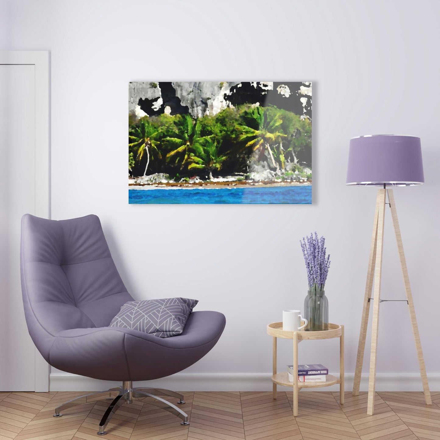 Acrylic Prints - US Made - Ideal for a Stunning Home/Office Decor Ideas - Remote Mona island - Coconut forest & caves from Boat - CCMM* - Green Forest Home