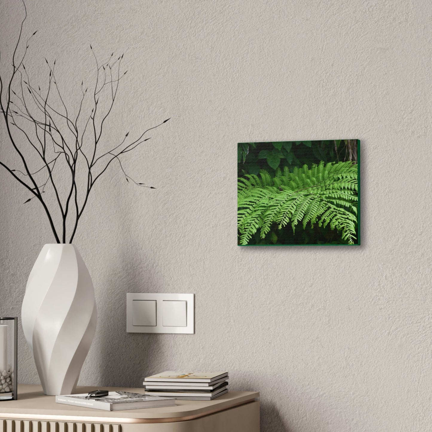 Deals on Thin Canvas - Stretched, 0.75" - Small Sizes Horizontal - Ideal for Wall Forest Mosaics - Common Fern Plant - Green Forest Home