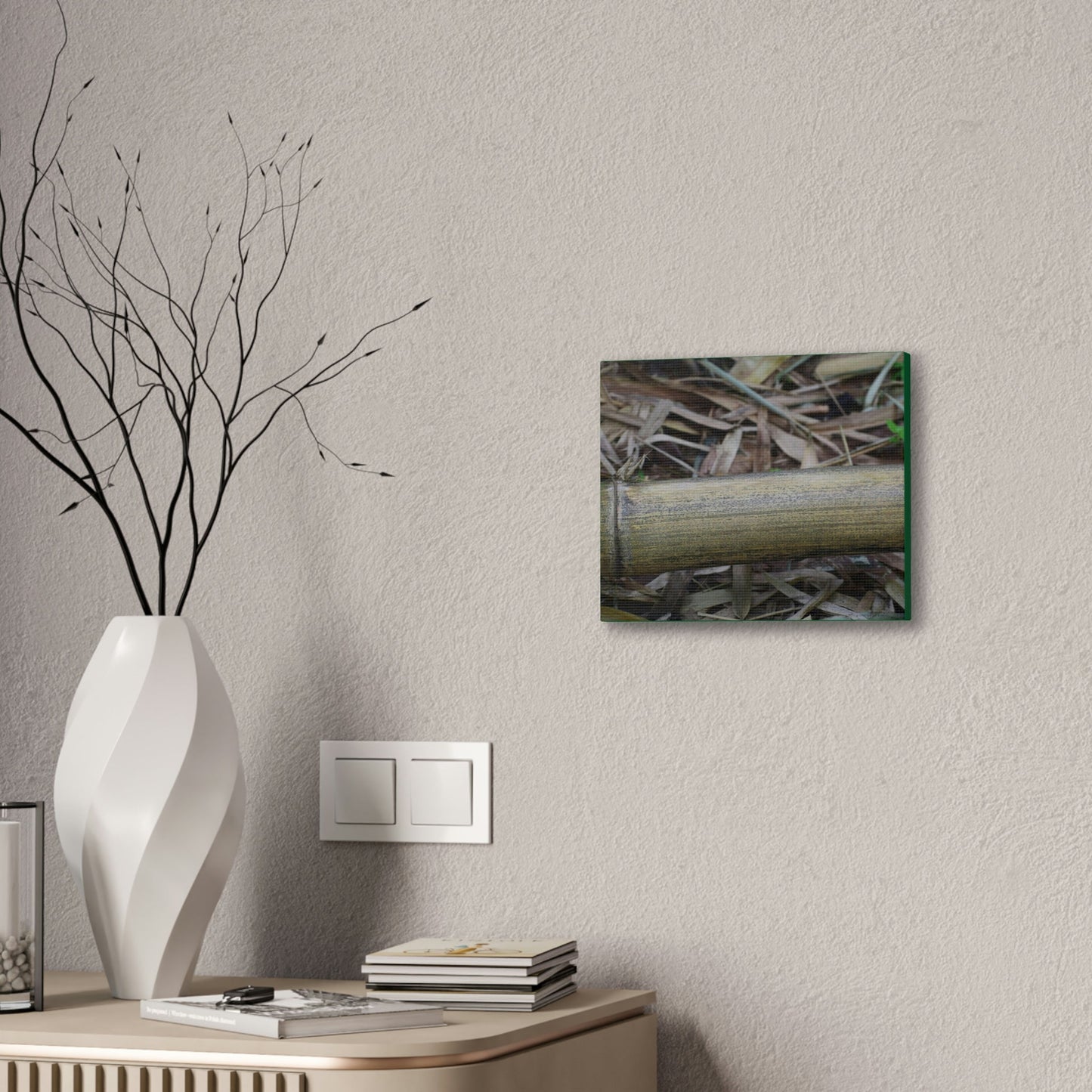 Deals on Thin Canvas - Stretched, 0.75" - Small Sizes Horizontal - Ideal for Wall Forest Mosaics - Dry Bamboo trunk and leaves - Green Forest Home