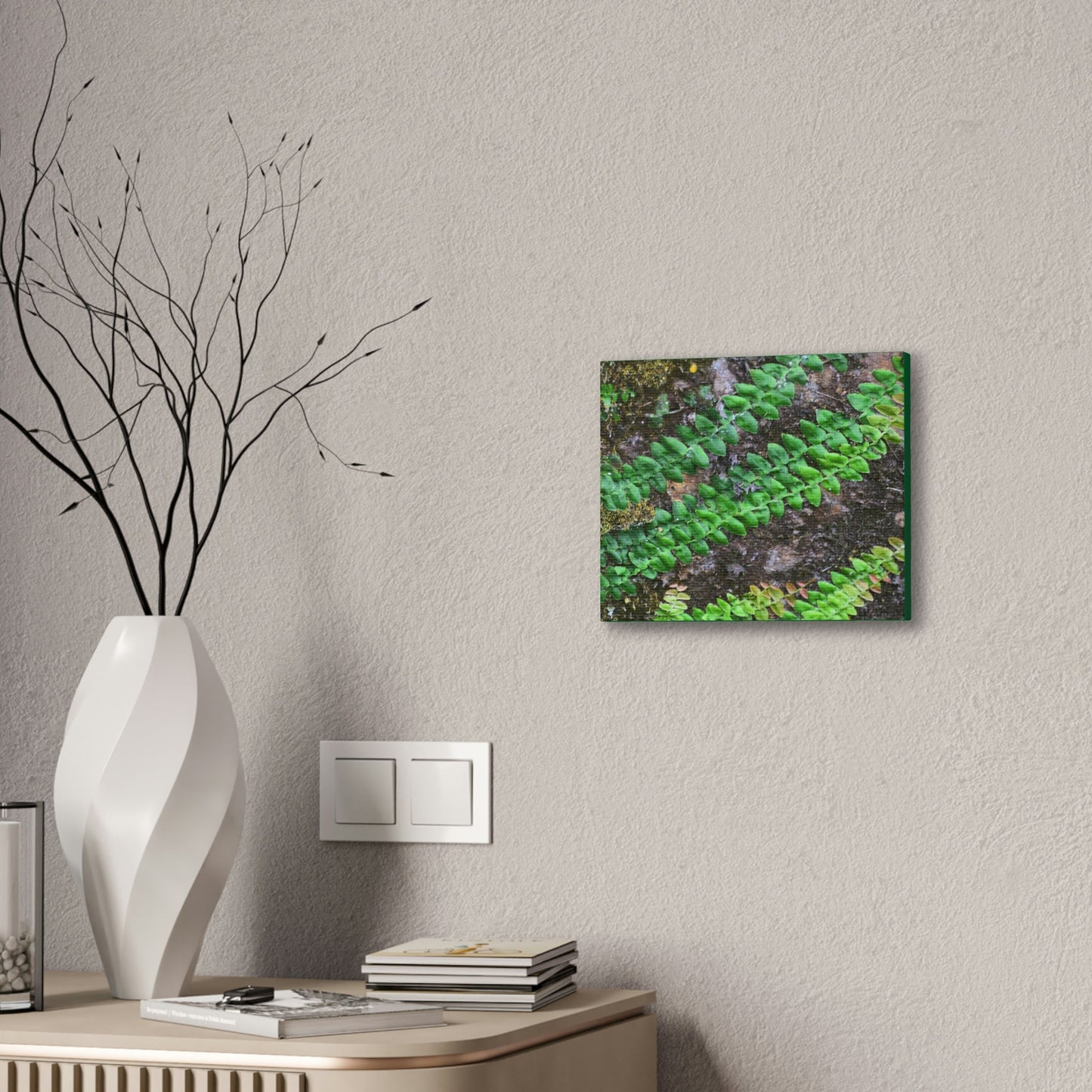 Deals on Thin Canvas - Stretched, 0.75" - Small Sizes Horizontal - Ideal for Wall Forest Mosaics - Weird Plant Grows on Boulders - Green Forest Home