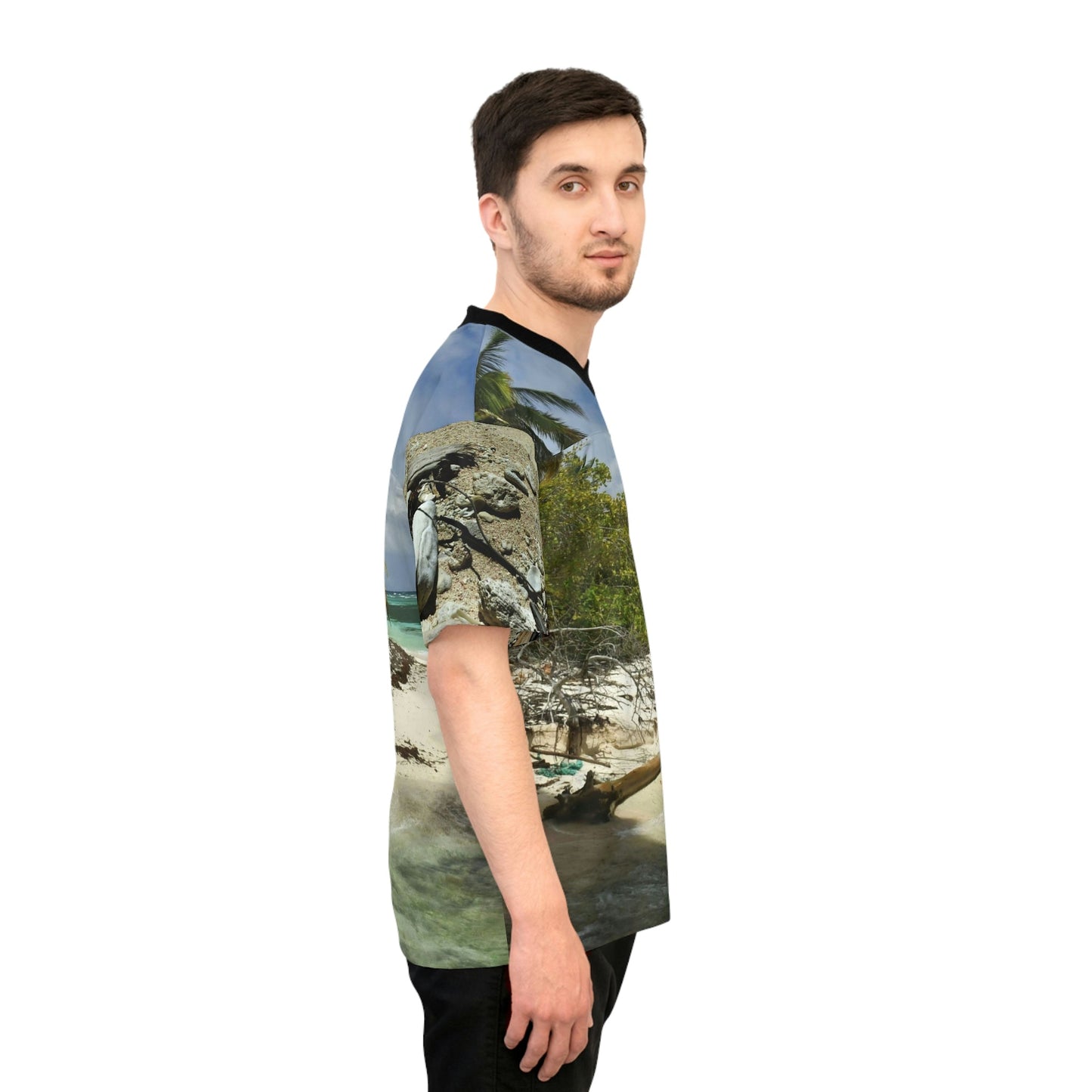 Unisex Football Jersey (AOP) - All Over Print - Amazing Colors of Pajaros Beach - Mona Island Puerto Rico - Made in China - Green Forest Home