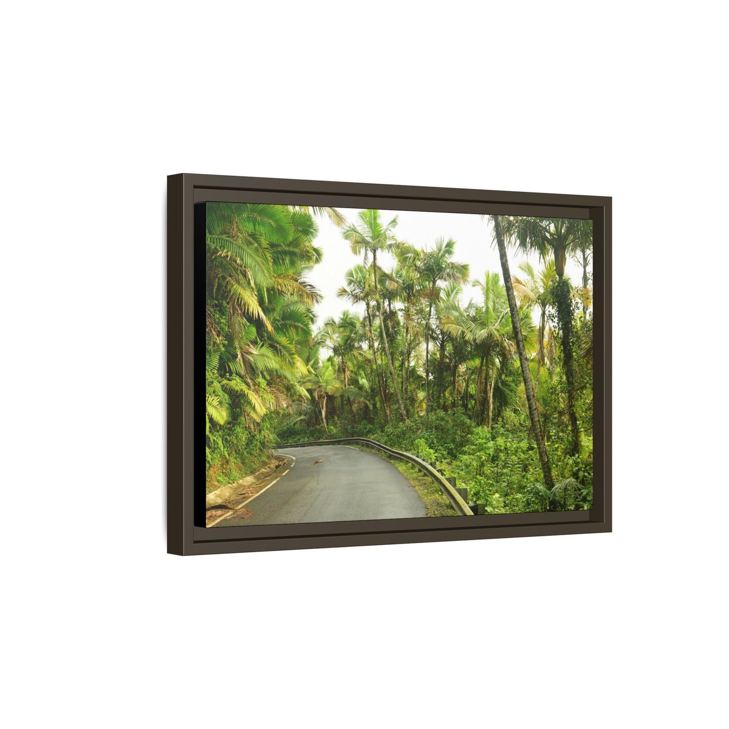 Tropical Vista Matte Canvas Framed Wall Art — Lush Mountain road the PR 191 High forest - El Yunque rainforest PR