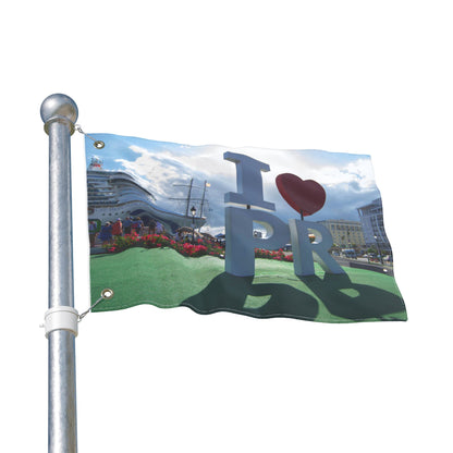 I ♥ PR landmark- Puerto Rico Photo Flag — OLD SAN JUAN PIER & BOAT Double-Sided Outdoor Decorative Flag
