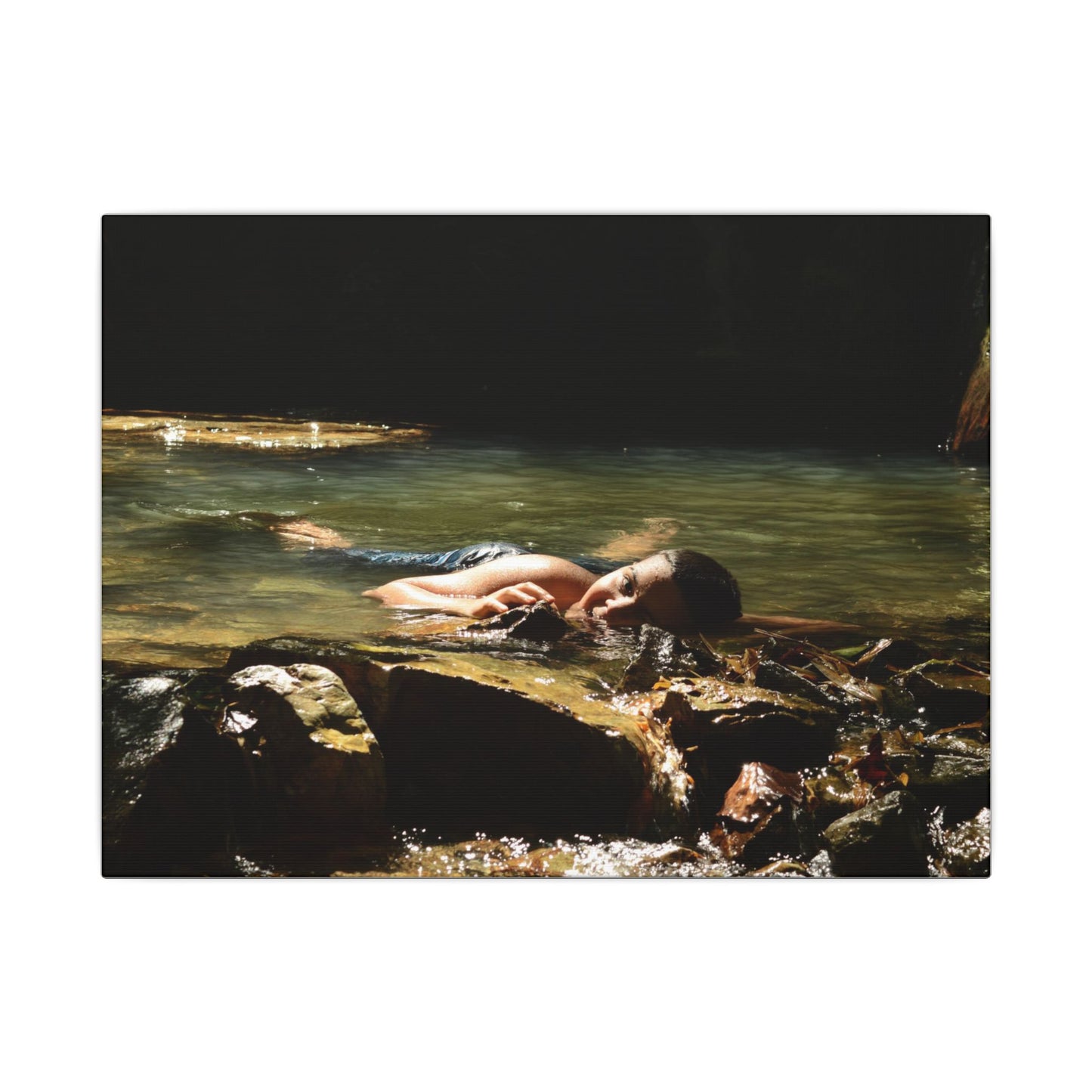 Matte Stretched Canvas Print – Serene River Nymph Photo Wall Art - Explorer Jose rests after a week of explorations