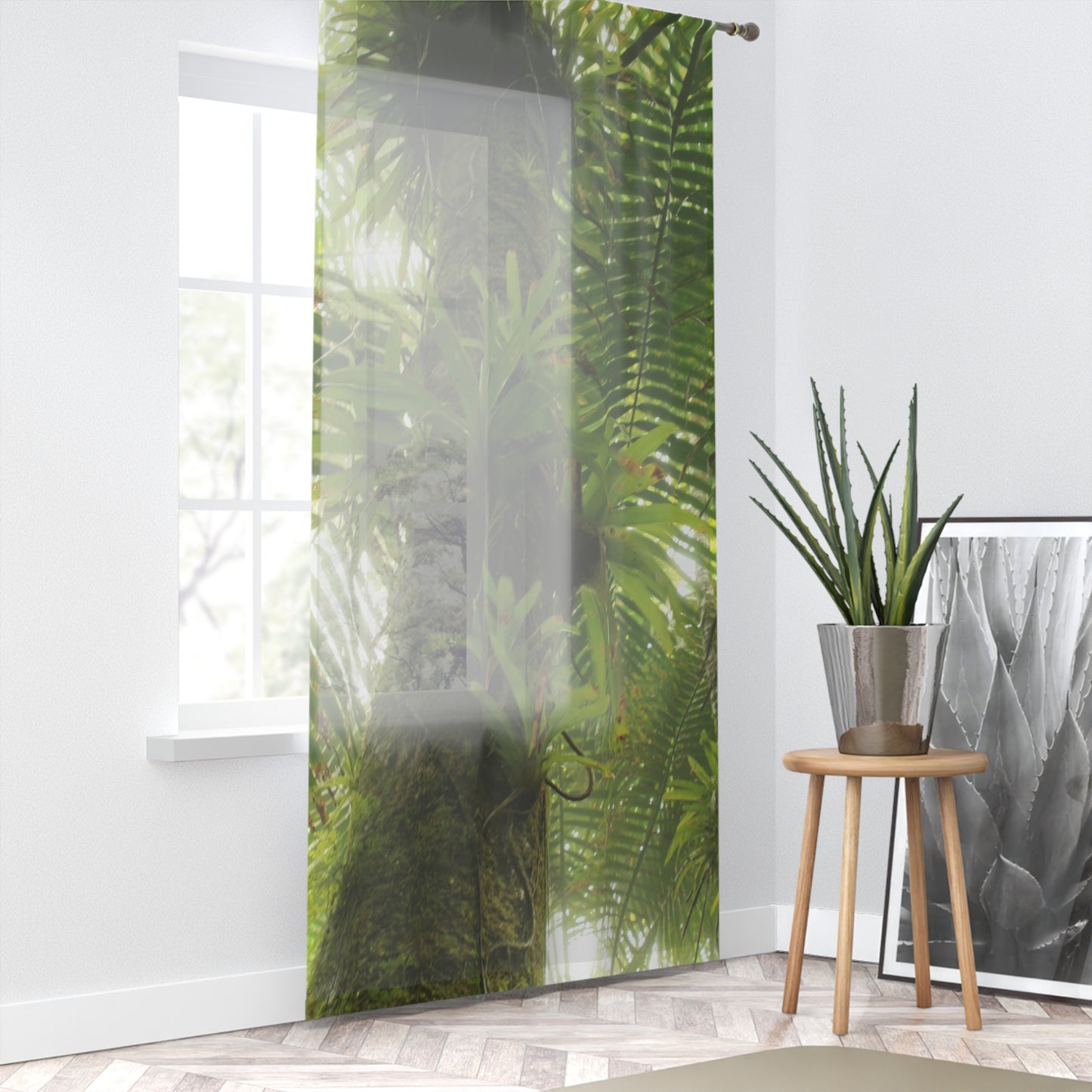 Tropical Jungle - Huge Tree with Bromeliads near River - Magic Section - Window Curtain - Lush Rainforest Print Sheer Drapery - View in El Yunque rainforest - Puerto  Rico - Nikon