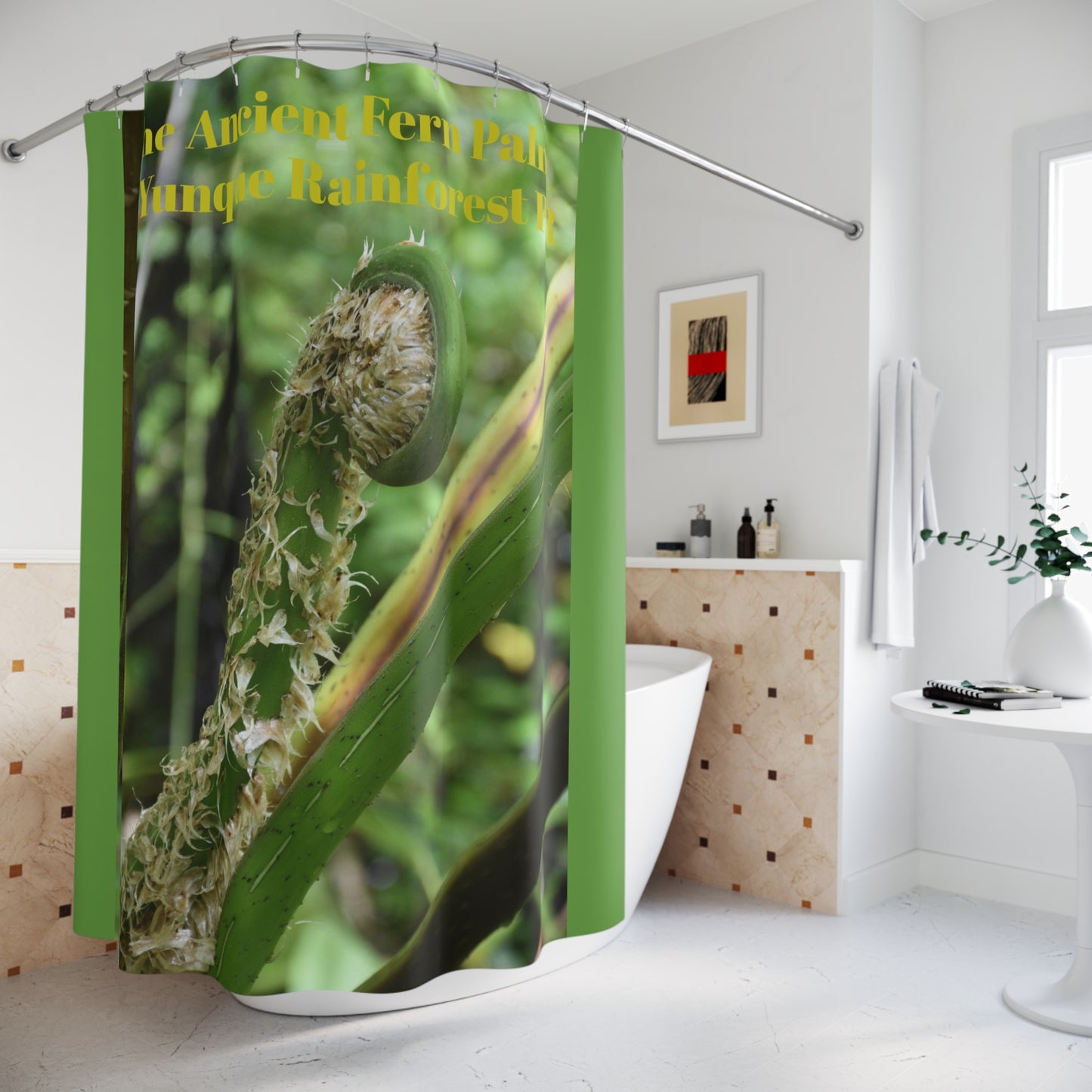 Ancient Fern Palm El Yunque Rainforest Shower Curtain — Tropical Rainforest Botanical Bath Decor