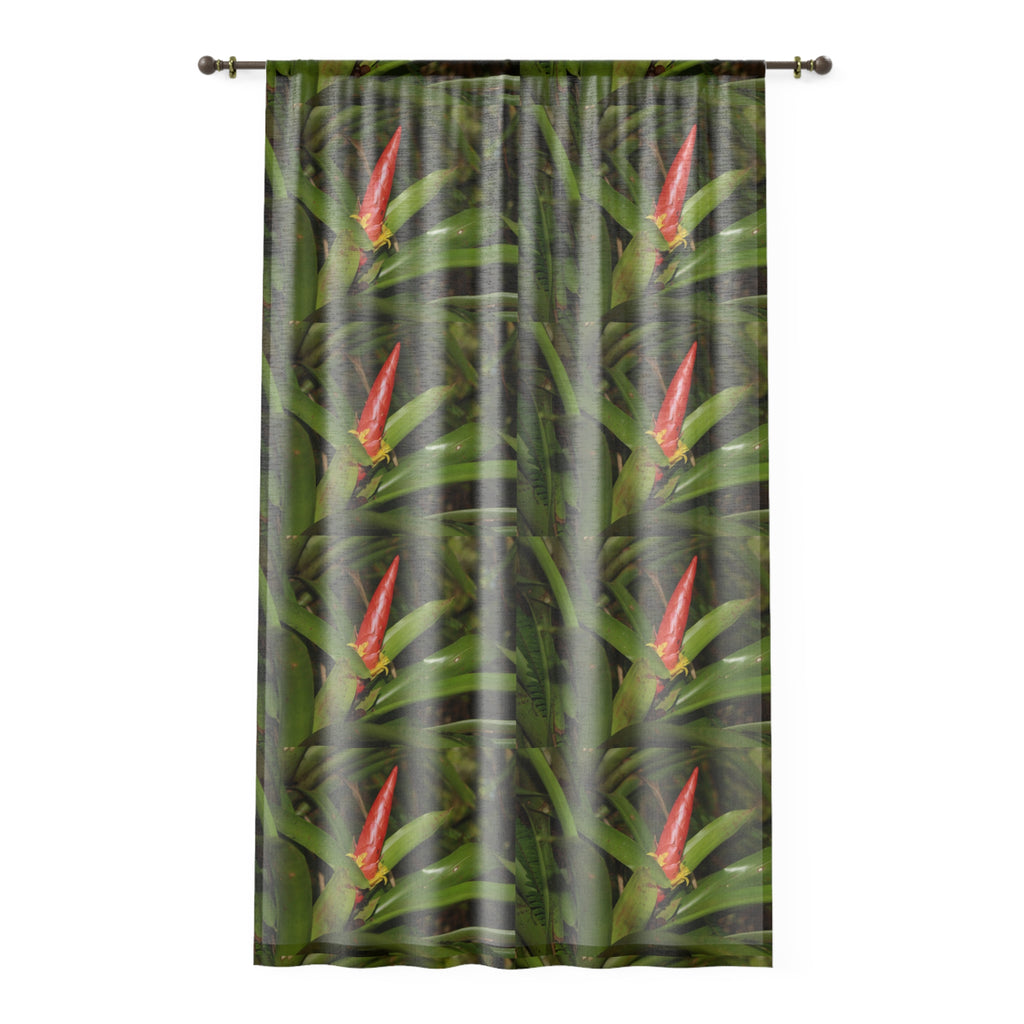 Tropical Jungle - Collage of Bromeliad in Flower - Window Curtain - Lush Rainforest Print Sheer Drapery - View in El Yunque rainforest - Puerto  Rico - Nikon