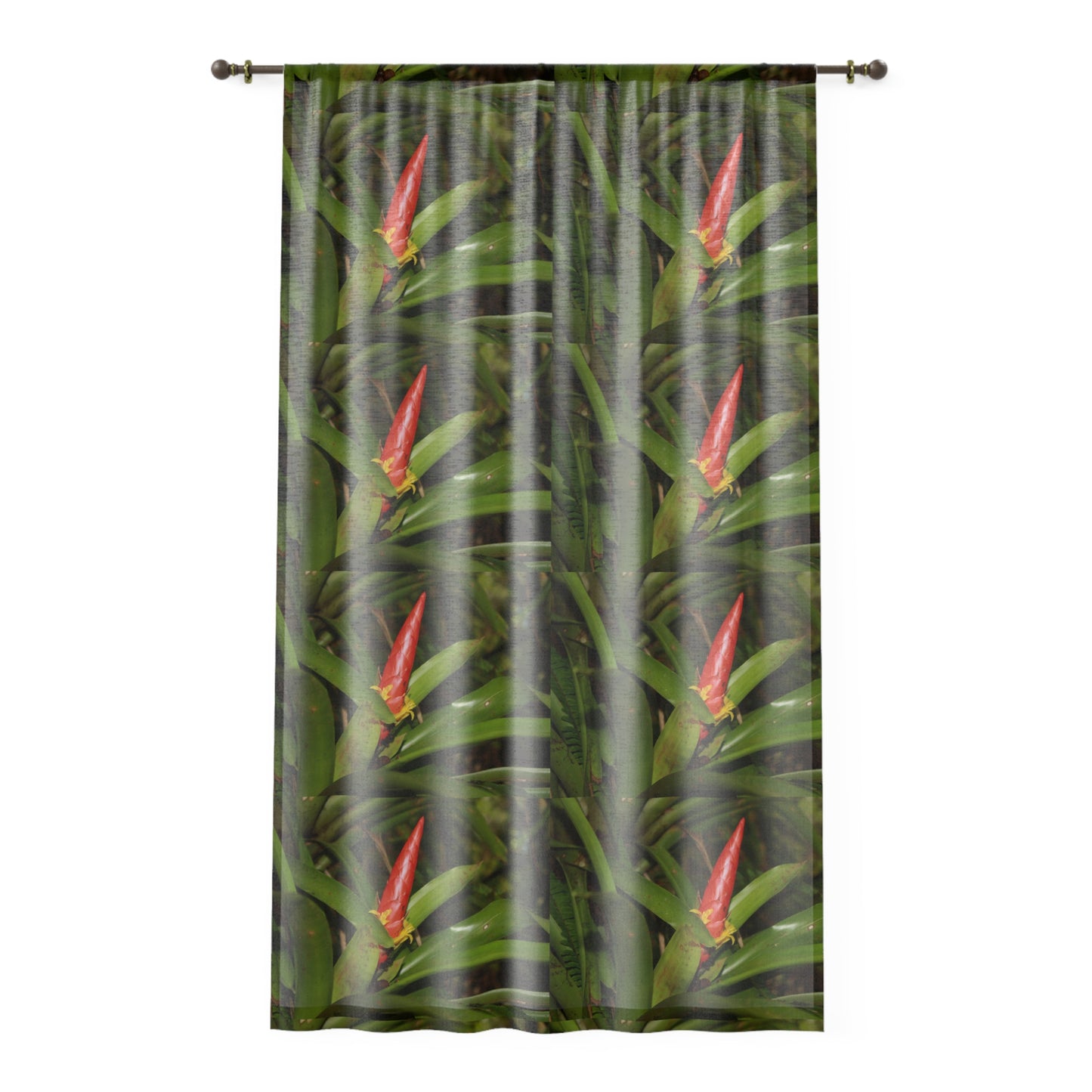 Tropical Jungle - Collage of Bromeliad in Flower - Window Curtain - Lush Rainforest Print Sheer Drapery - View in El Yunque rainforest - Puerto  Rico - Nikon
