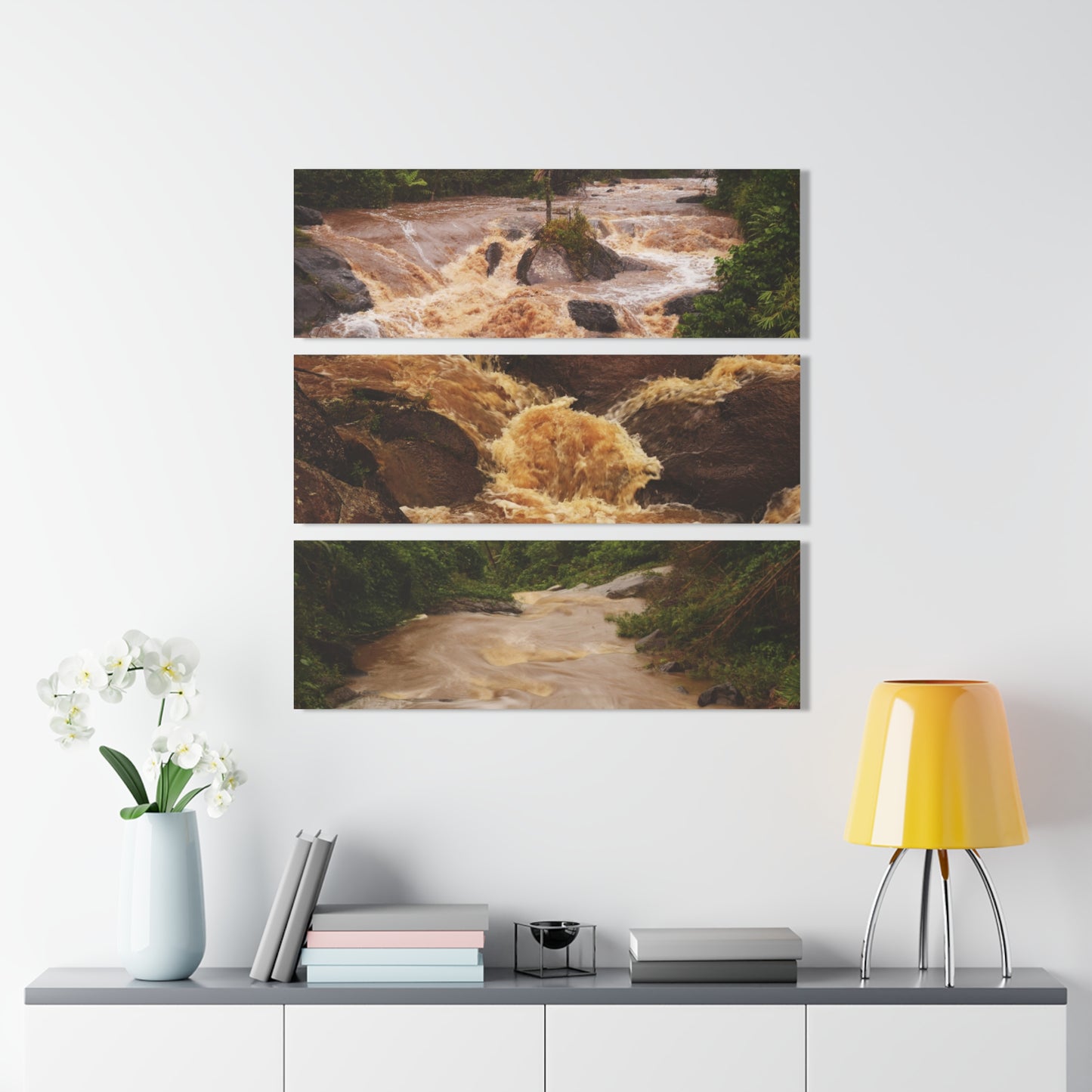 Forest Explorations - El Yunque Rio Sabana Flash Flood - Nikon D850 - Triptych Acrylic Print – Forest Creek Landscape Wall Art