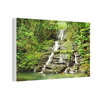 Tropical Waterfall Canvas Wall Art — Lush Jungle Landscape Print