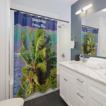 Mona Island - PUERTO RICO - Tropical Palm Beach Shower Curtain — Coastal Bathroom Decor - Nikon image