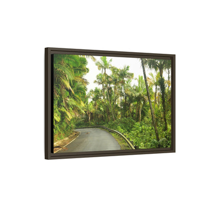 Tropical Vista Matte Canvas Framed Wall Art — Lush Mountain road the PR 191 High forest - El Yunque rainforest PR