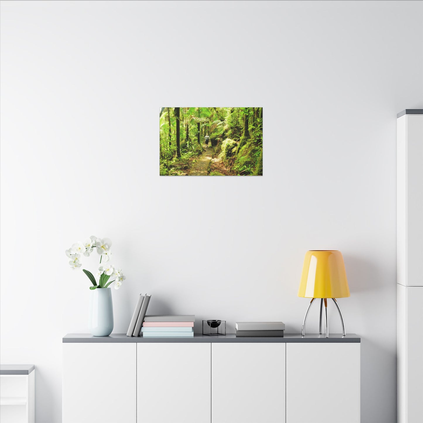 Forest Trail Matte Canvas Print – Lush Green Nature Wall Art - Hiker enjoys the BEAUTY - Mt Britton Trail - El Yunque Rainforest - Puerto Rico