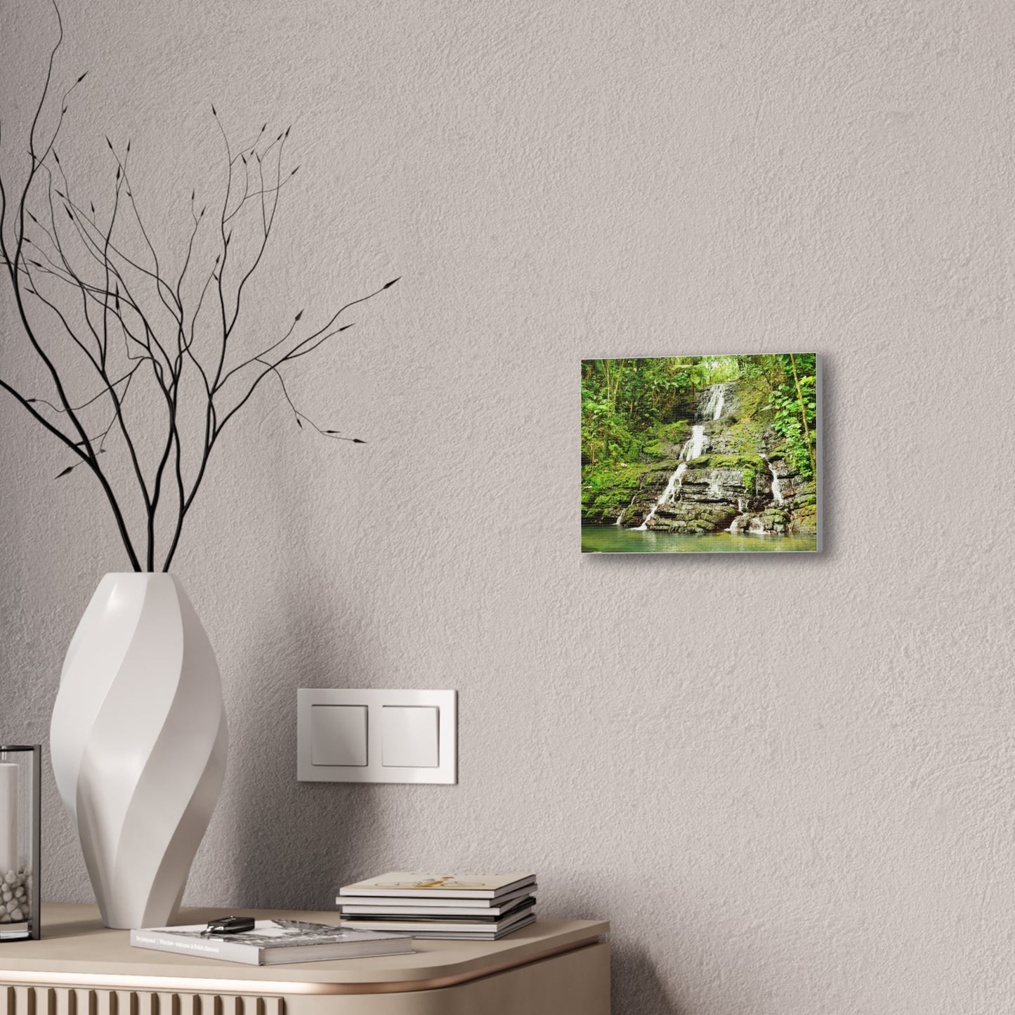Tropical Waterfall Canvas Wall Art — Lush Jungle Landscape Print