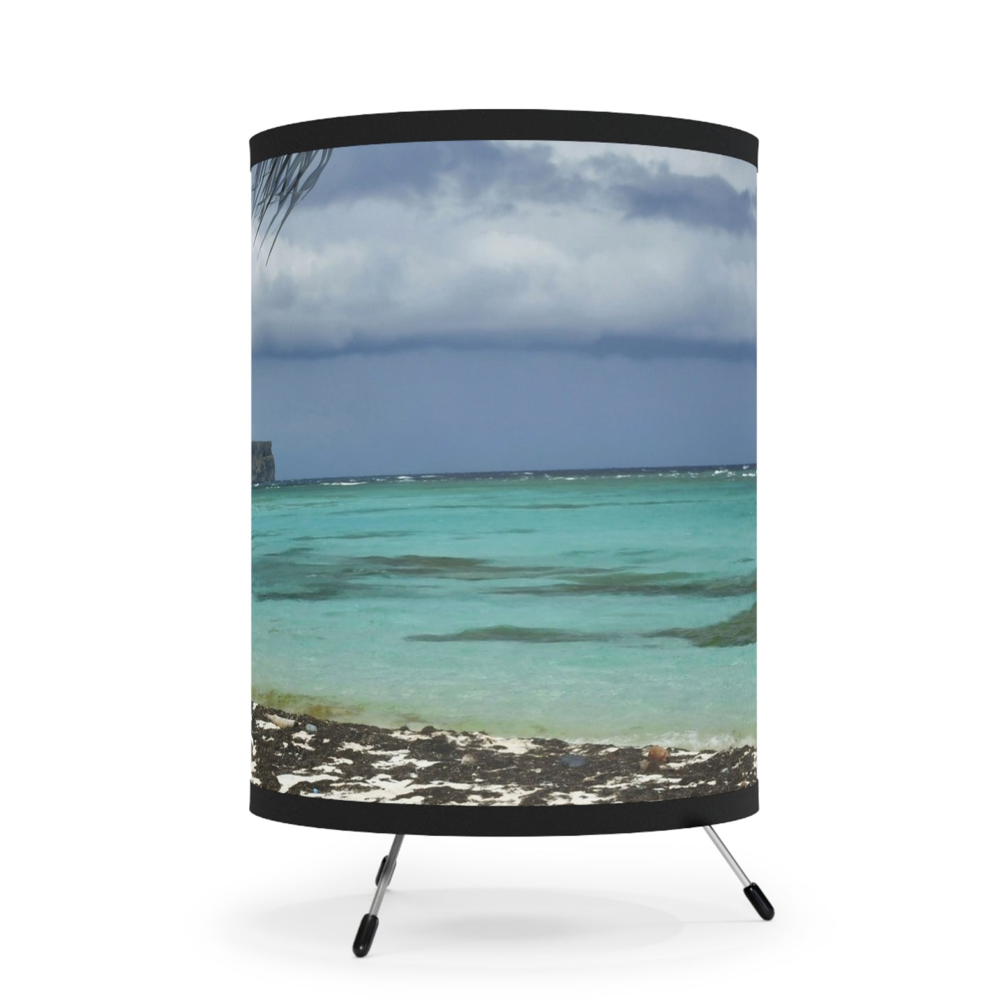 Mona Island Remote Pajaros Beach PR - Tropical Beach Tripod Lamp — Printed Palm Tree Shade, Coastal Home Décor - Nikon