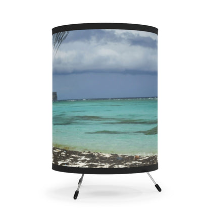 Mona Island Remote Pajaros Beach PR - Tropical Beach Tripod Lamp — Printed Palm Tree Shade, Coastal Home Décor - Nikon