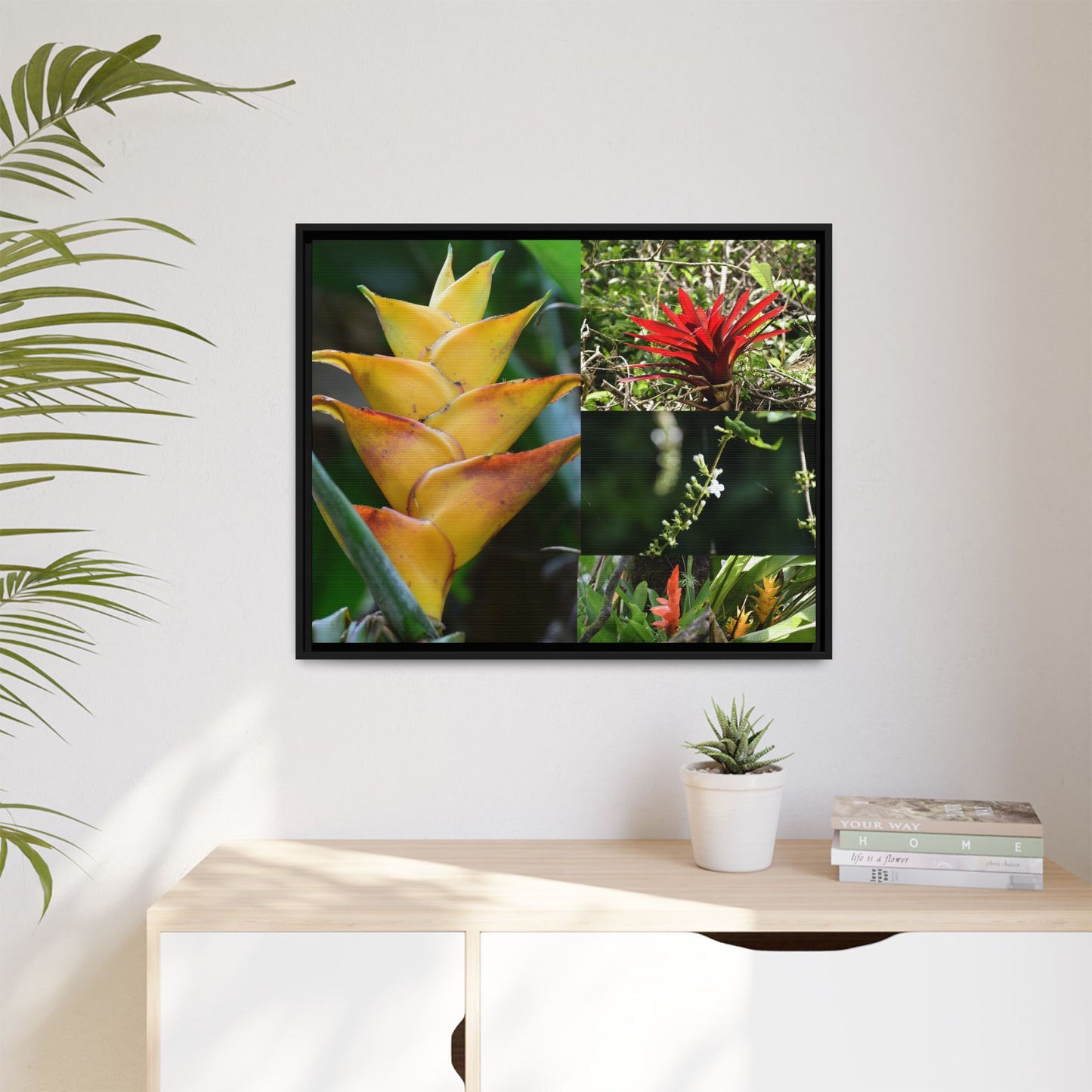 Tropical Vista Matte Canvas Framed Wall Art - Forest explorations - Deep in El Yunque rainforest PR - Mosaic#1 of the Flowers of El Yunque rainforest