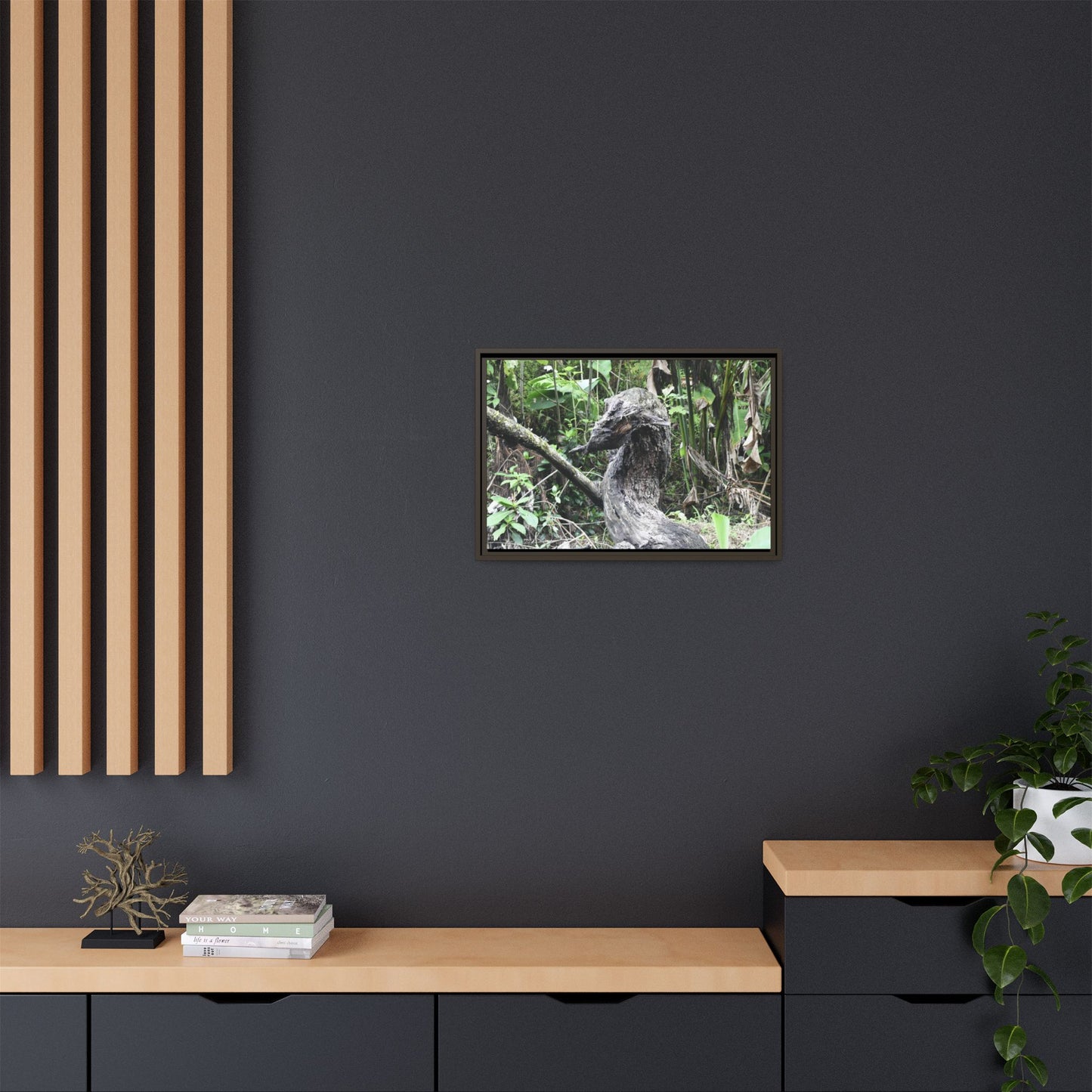 Tropical Vista Matte Canvas Framed Wall Art - Forest explorations - Deep in Sabana River Unusual Tree formations ??? -  El Yunque rainforest PR