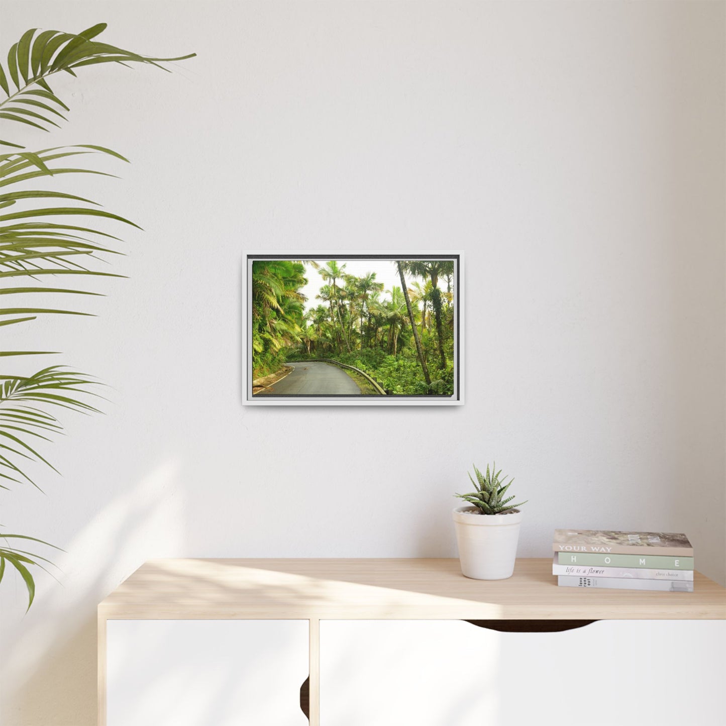 Tropical Vista Matte Canvas Framed Wall Art — Lush Mountain road the PR 191 High forest - El Yunque rainforest PR