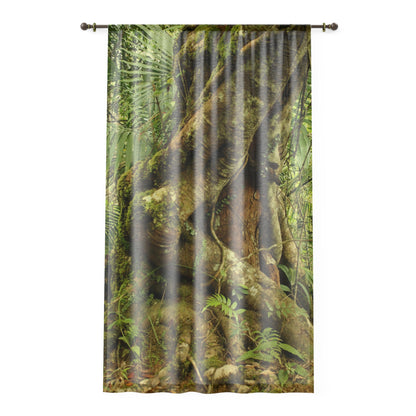 Love-Embrace of Two Trees in the Tropical Jungle - Window Curtain - Lush Rainforest Print Sheer Drapery - View in El Yunque rainforest - Puerto  Rico - Nikon