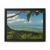 Tropical Vista Matte Canvas Framed Wall Art — Lush Mountain to Ocean Landscape - View from the Three Peaks of the Atlantic Ocean - El Yunque rainforest PR