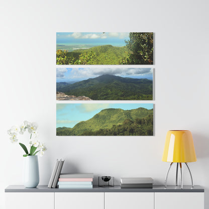 Deep Forest Explorations - Views from Trails and Peaks  - El Yunque RainForest  - Nikon D850 - Tropical Mountains Triptych Acrylic Print – Panoramic Jungle & Ocean Wall Art