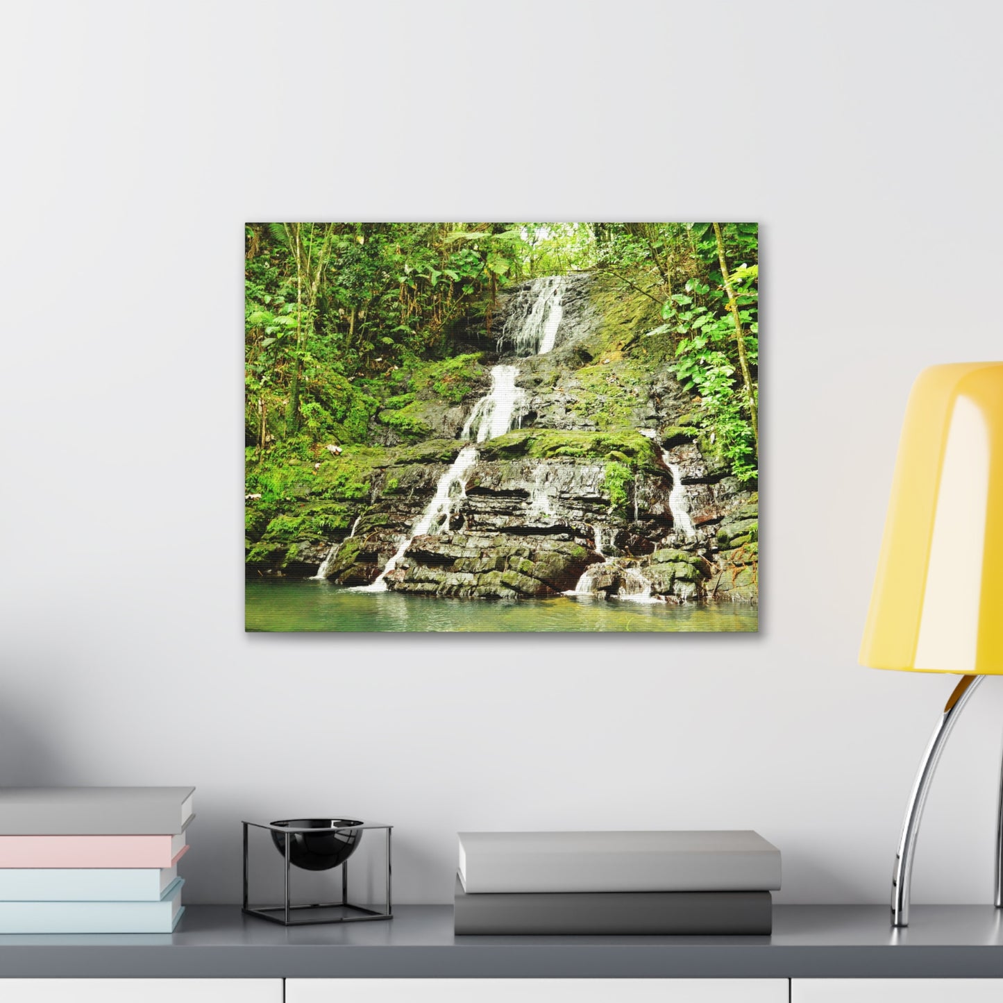 Tropical Waterfall Canvas Wall Art — Lush Jungle Landscape Print