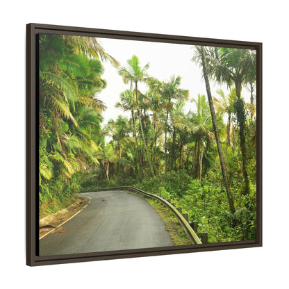 Tropical Vista Matte Canvas Framed Wall Art — Lush Mountain road the PR 191 High forest - El Yunque rainforest PR