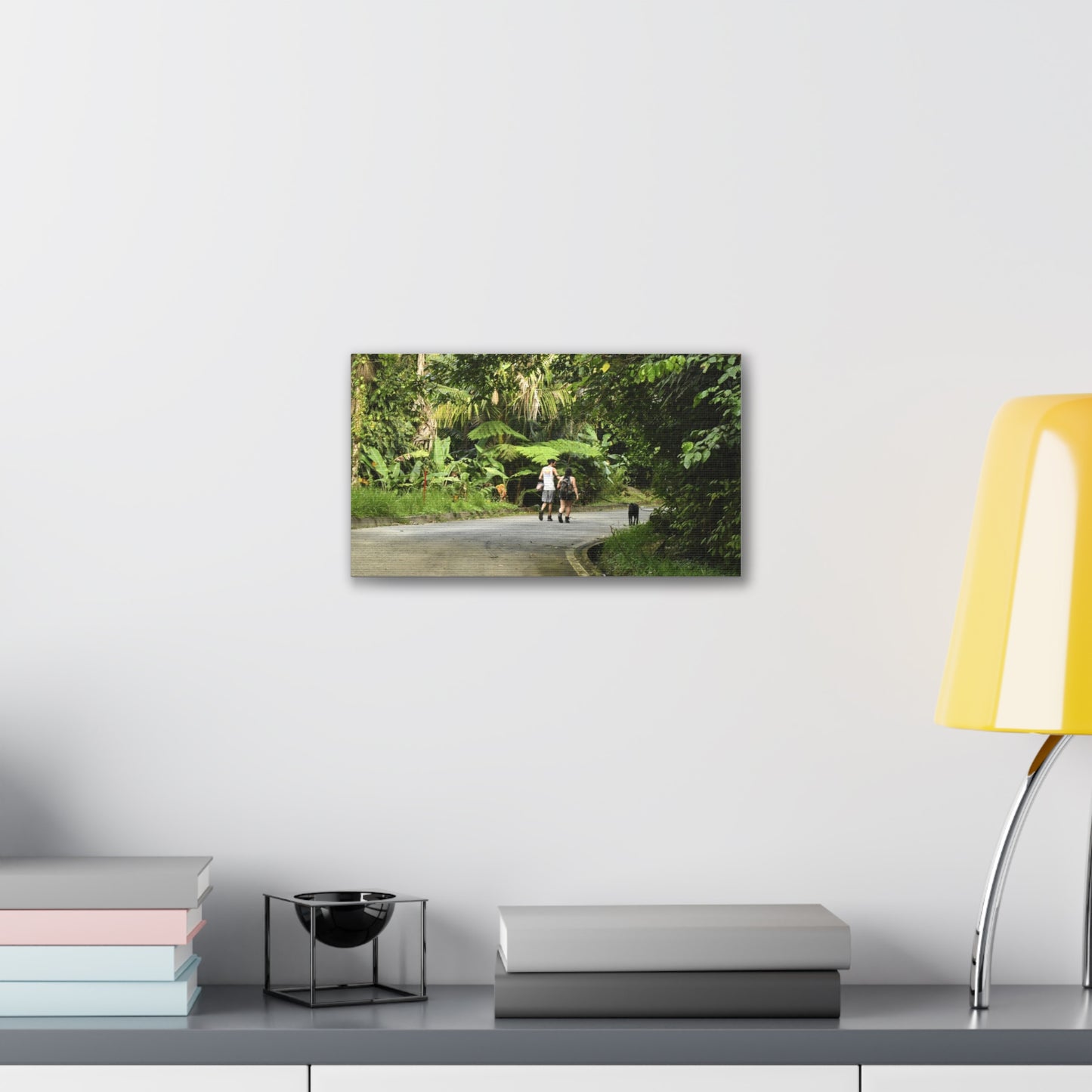 Tropical Road Walk Canvas — Couple with cat and dog in El Yunque - Scenic Nature Wall Art