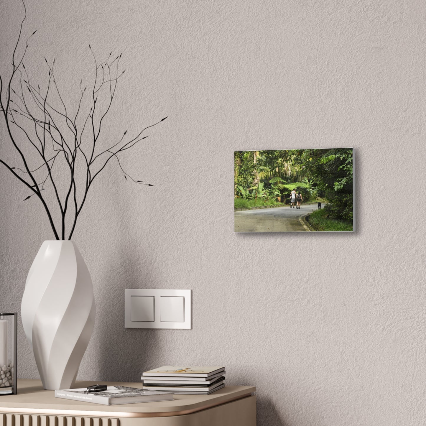 Tropical Road Walk Canvas — Couple with cat and dog in El Yunque - Scenic Nature Wall Art