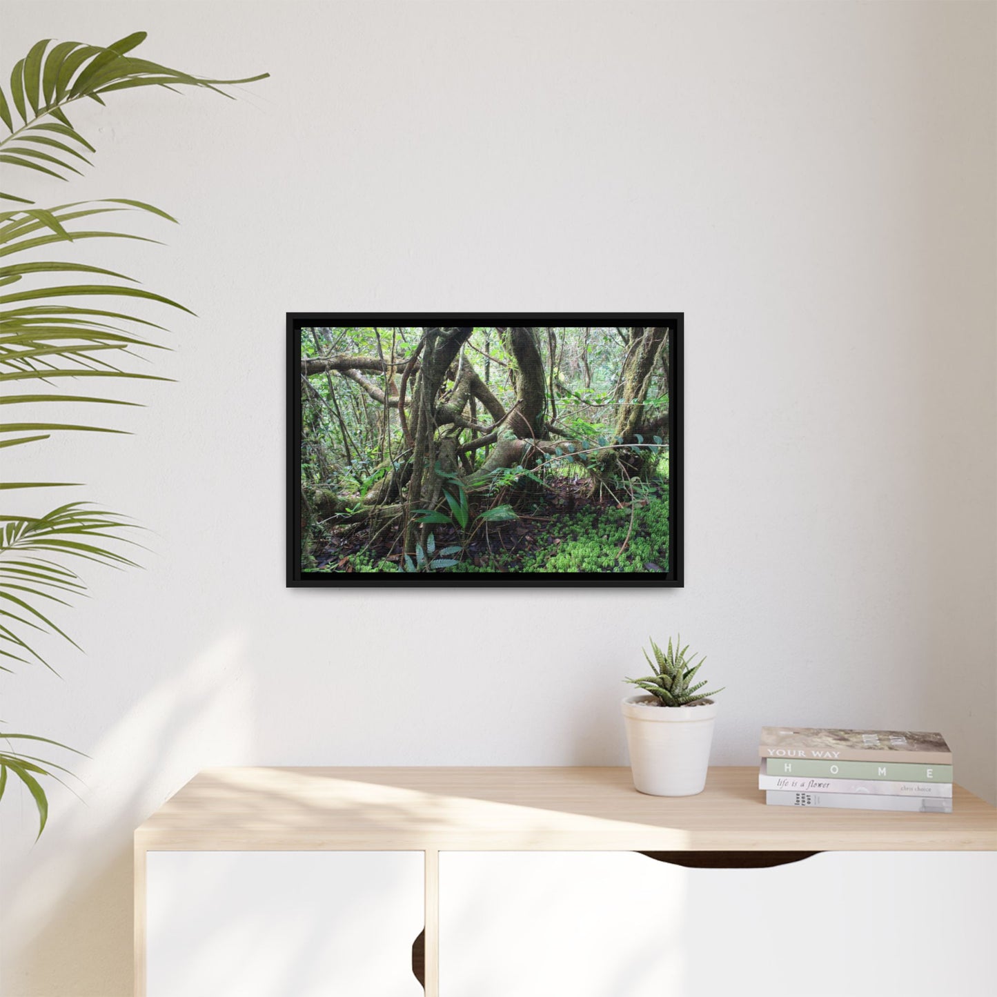 Framed Matte Canvas Wall Art — Tropical Rainforest Roots Photography - The dance of trees - a tree jumble where they hold each other - Nikon