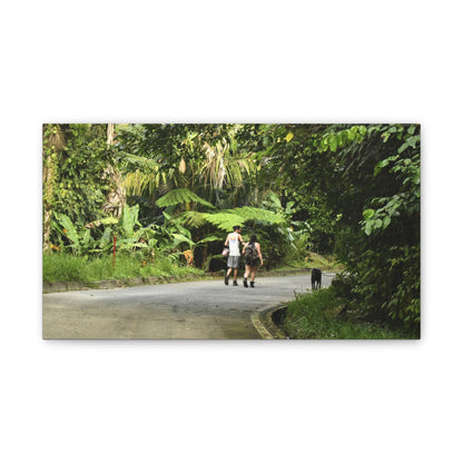 Tropical Road Walk Canvas — Couple with cat and dog in El Yunque - Scenic Nature Wall Art