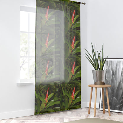 Tropical Jungle - Collage of Bromeliad in Flower - Window Curtain - Lush Rainforest Print Sheer Drapery - View in El Yunque rainforest - Puerto  Rico - Nikon