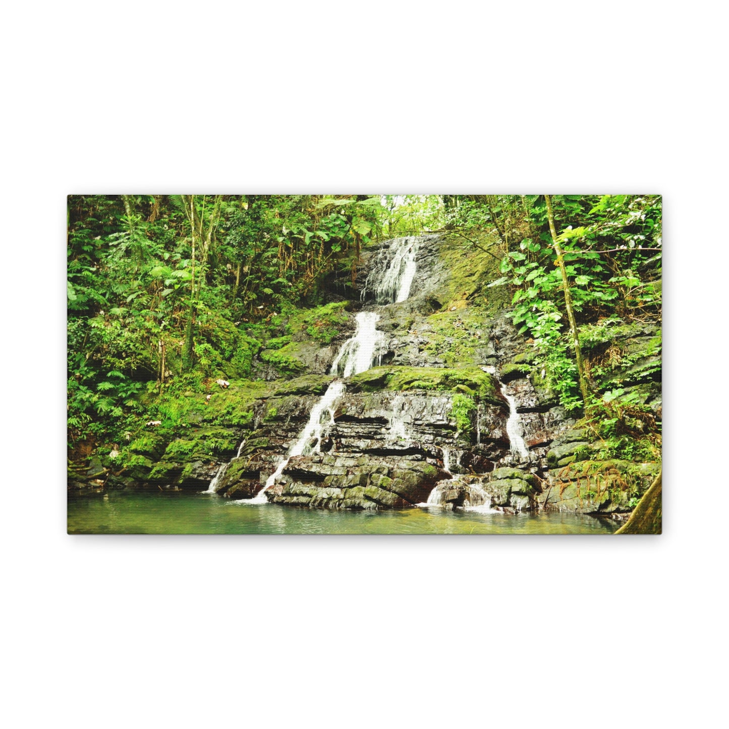 Tropical Waterfall Canvas Wall Art — Lush Jungle Landscape Print