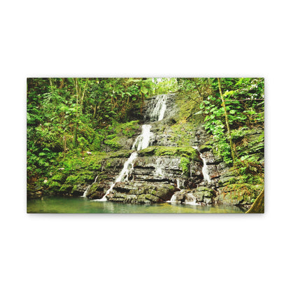 Tropical Waterfall Canvas Wall Art — Lush Jungle Landscape Print