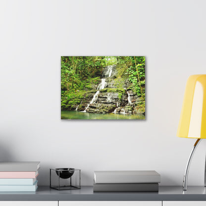 Tropical Waterfall Canvas Wall Art — Lush Jungle Landscape Print