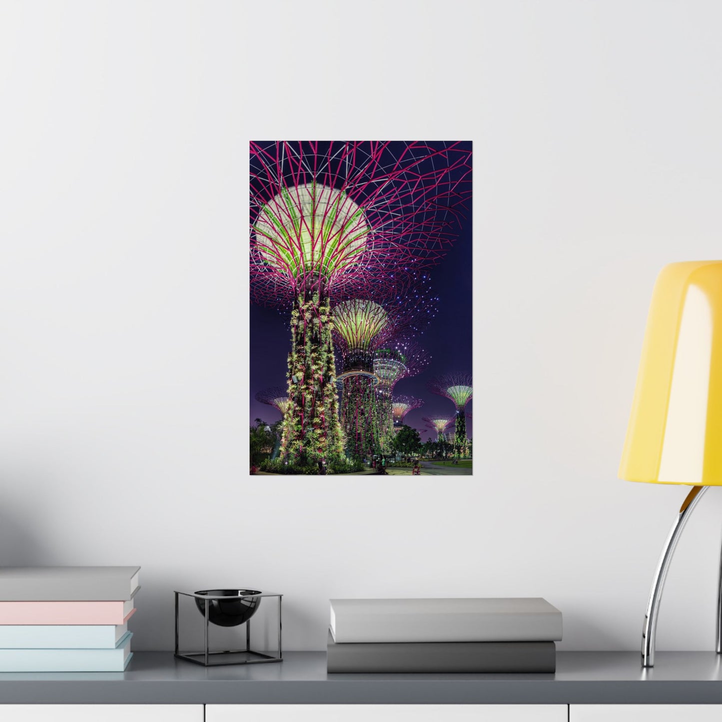 Premium Matte Vertical Posters US MADE - Super Trees Night Scene at Singapore Gardens by the Bay.