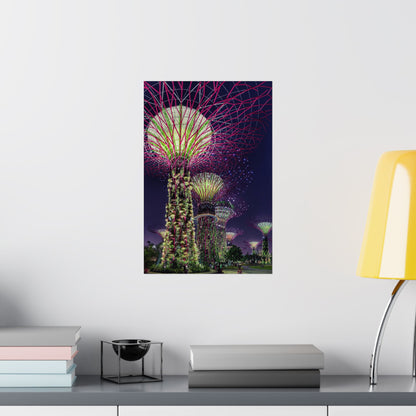 Premium Matte Vertical Posters US MADE - Super Trees Night Scene at Singapore Gardens by the Bay.