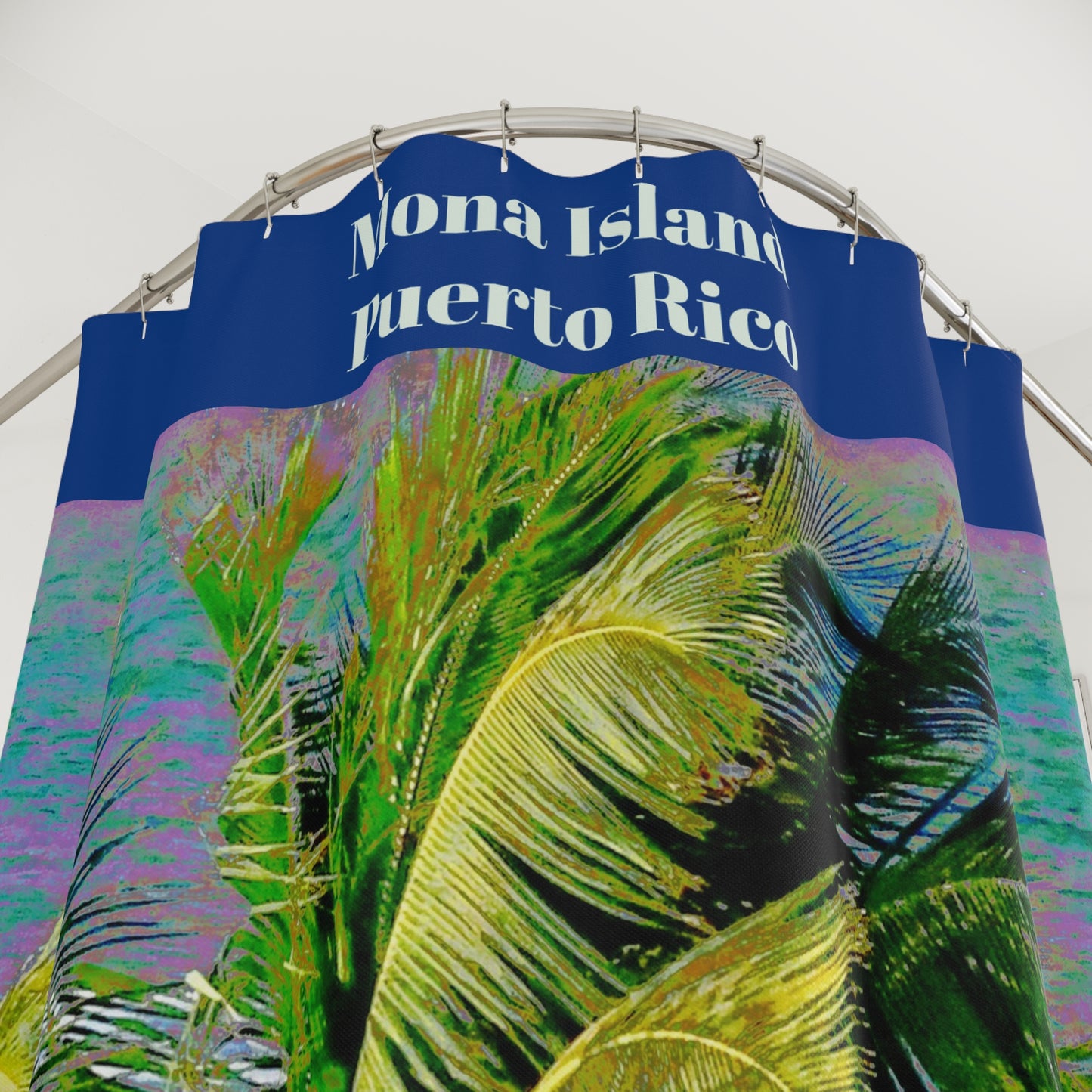 Mona Island - PUERTO RICO - Tropical Palm Beach Shower Curtain — Coastal Bathroom Decor - Nikon image