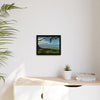 Tropical Vista Matte Canvas Framed Wall Art — Lush Mountain to Ocean Landscape - View from the Three Peaks of the Atlantic Ocean - El Yunque rainforest PR
