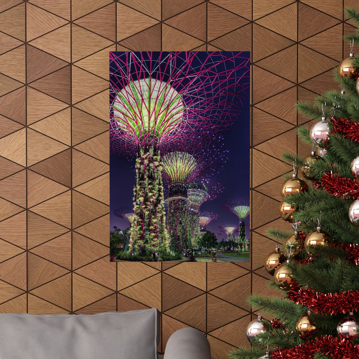 Premium Matte Vertical Posters US MADE - Super Trees Night Scene at Singapore Gardens by the Bay.