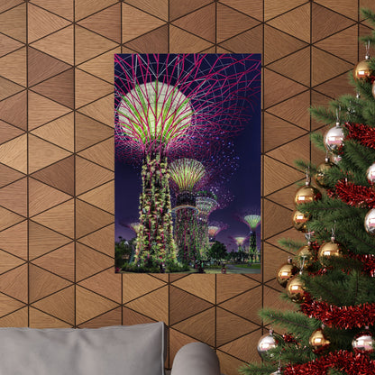 Premium Matte Vertical Posters US MADE - Super Trees Night Scene at Singapore Gardens by the Bay.
