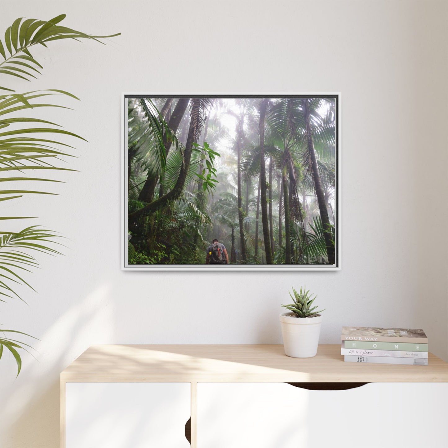 Tropical Vista Matte Canvas Framed Wall Art - Forest explorations - My son Jose is tired on El Yunque High-Forest (in the clouds) trail -  El Yunque rainforest PR